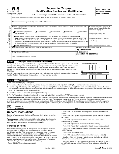 First page of the Form W-9