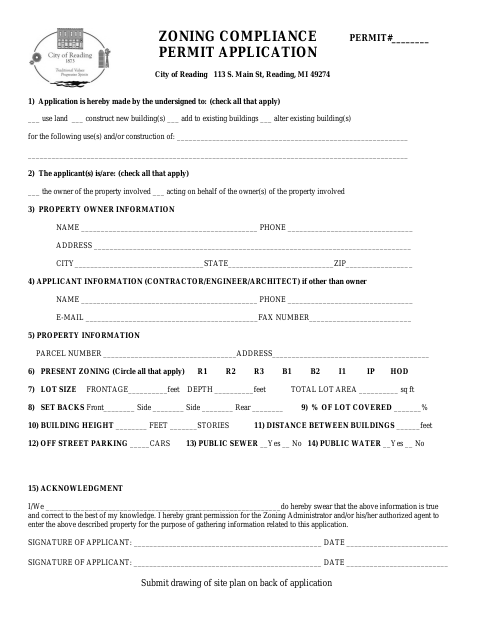 First page of the Zoning Compliance Permit Application