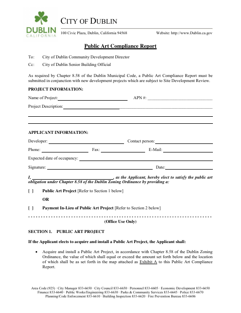 First page of the Public Art Compliance Report
