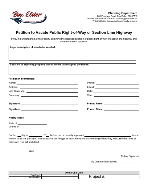 First page of the Petition to Vacate Public Right-of-Way or Section Line Highway