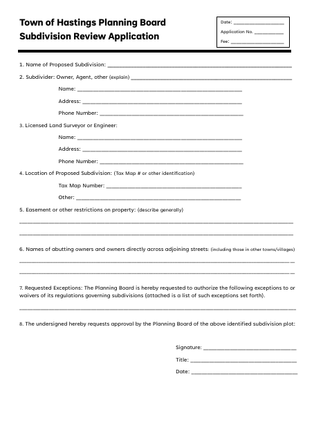 First page of the Subdivision Review Application