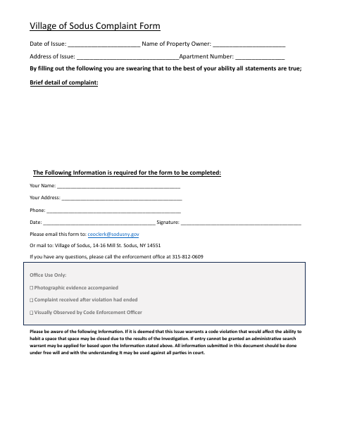 First page of the Complaint Form