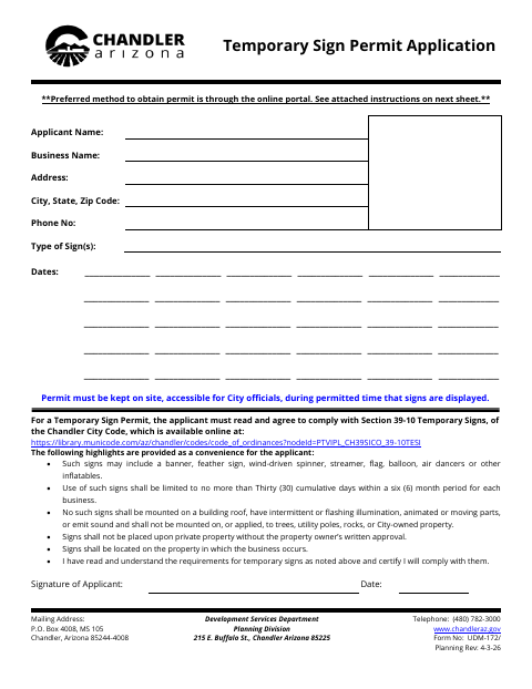 First page of the Temporary Sign Permit Application