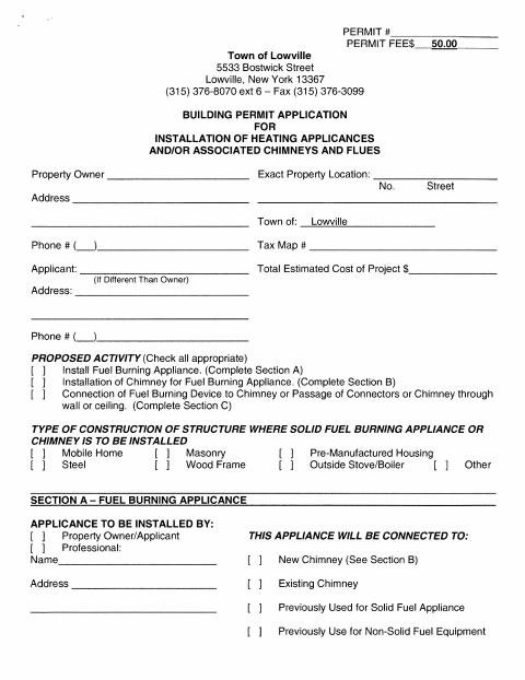 First page of the Solid Fuel Permit Application