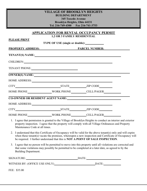 First page of the Rental Occupancy Permit Application