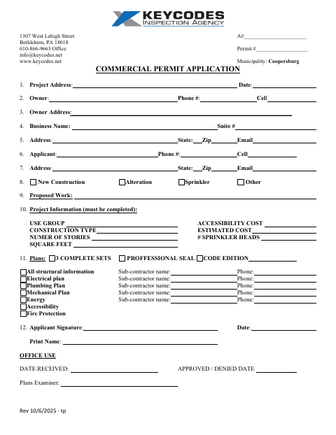 First page of the Commercial Permit Application