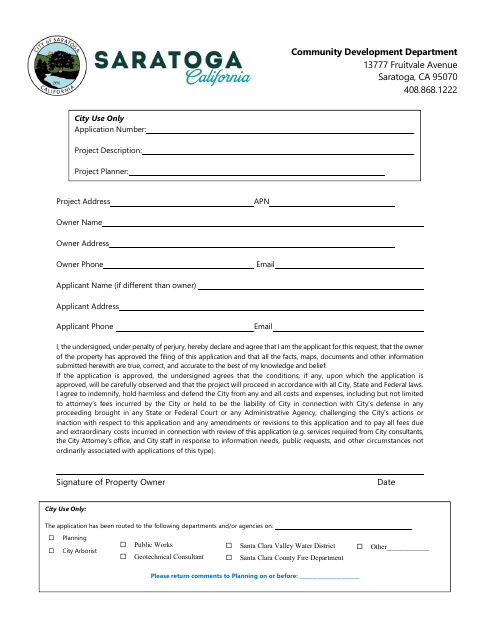 First page of the Development Application Form