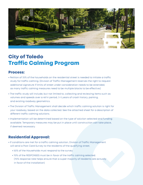 First page of the Traffic Calming Program Petition Packet
