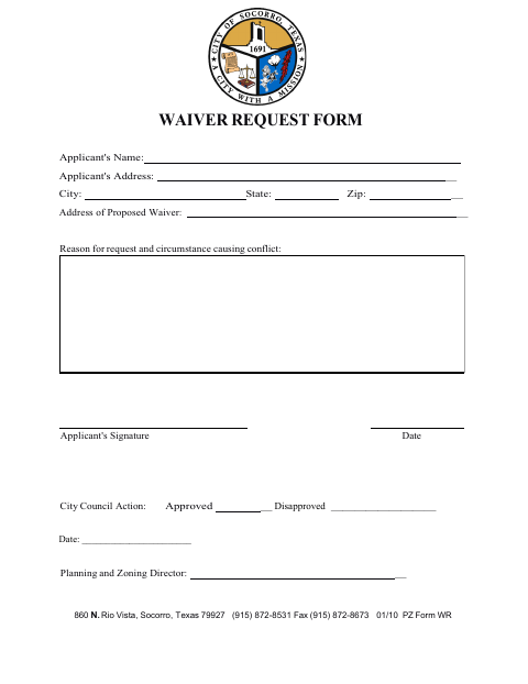First page of the Waiver Request Form