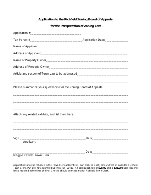 First page of the Application to the Zoning Board of Appeals for the Interpretation of Zoning Law