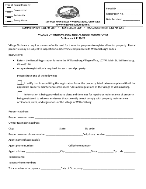 First page of the Rental Registration Form