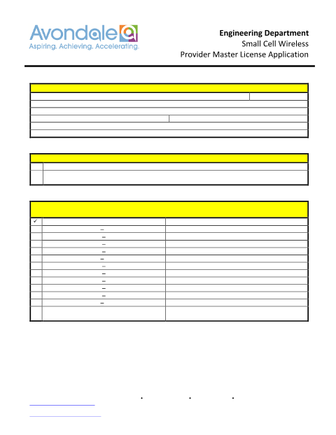 First page of the Small Cell Wireless Provider Master License Application