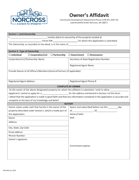 First page of the Property Owner Affidavit