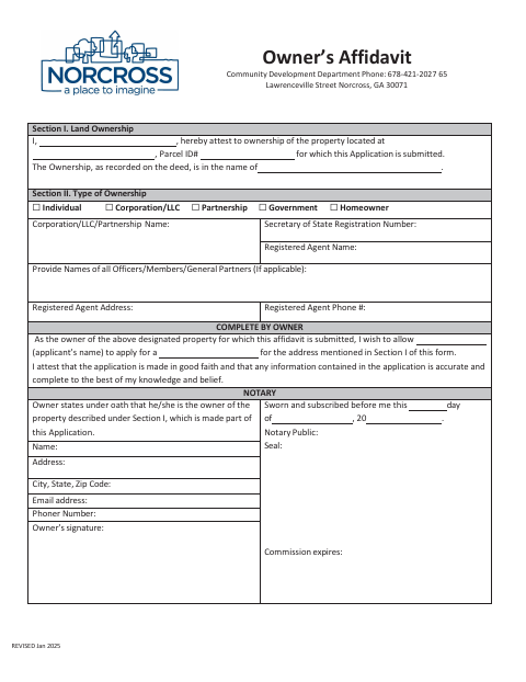 First page of the Property Owner Affidavit