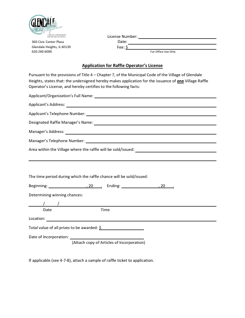 First page of the Raffle Operator’s License Application