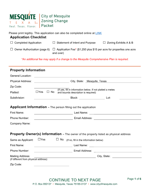 First page of the Zoning Change Packet