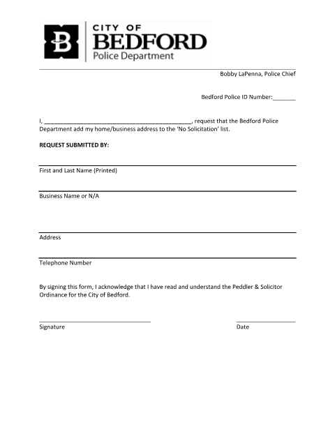First page of the Do-Not-Solicit Form