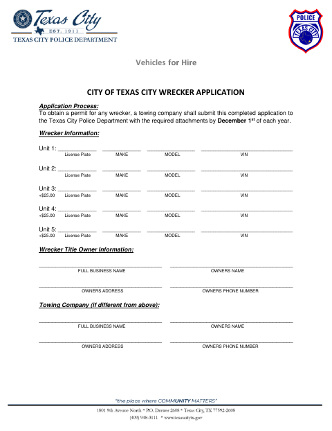 First page of the Wrecker Application