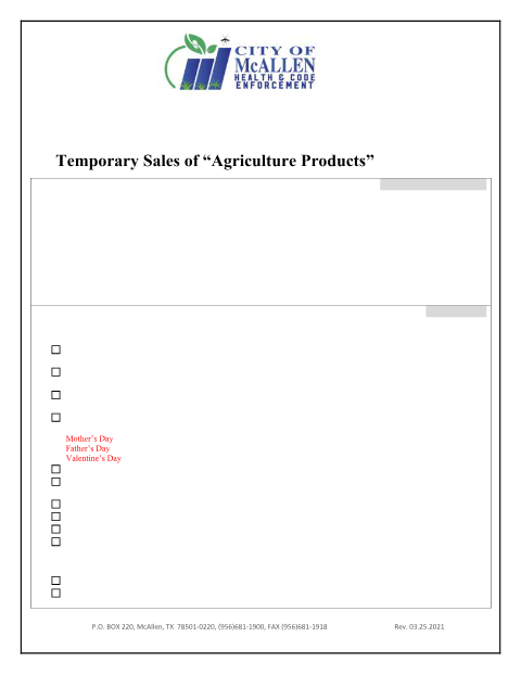 First page of the Application for Agricultural Products Sale