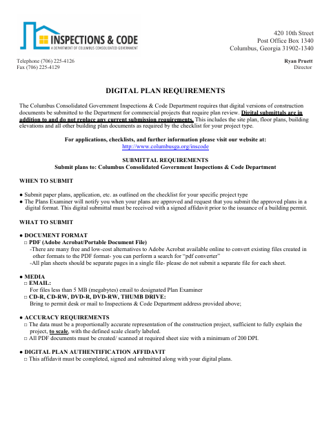 First page of the Digital Plans Affidavit Form