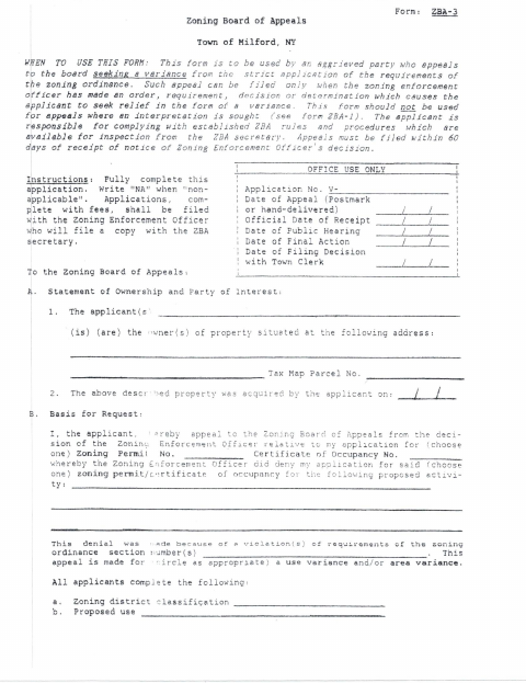 First page of the ZBA-3 Variance Application