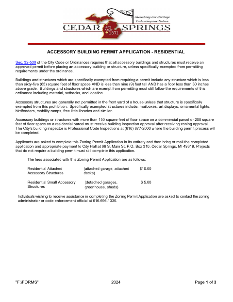 First page of the Accessory Building Permit Application – Residential