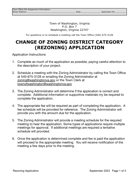 First page of the Rezoning Application