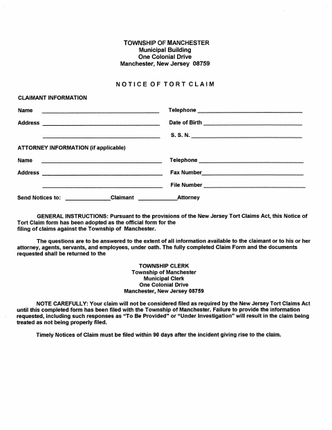 First page of the Notice of Tort Claim