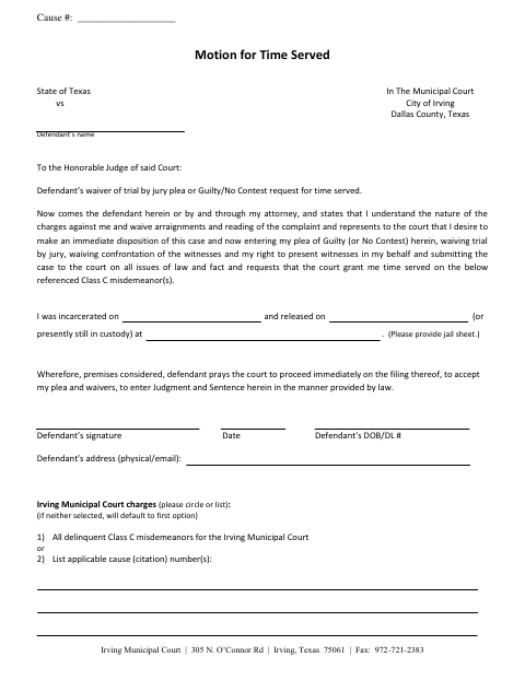 First page of the Motion for Time Served