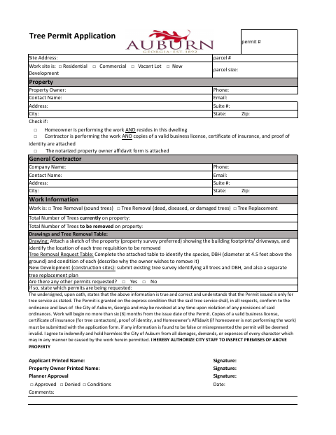 First page of the Tree Permit Application