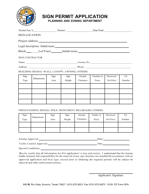 First page of the Sign Permit Application