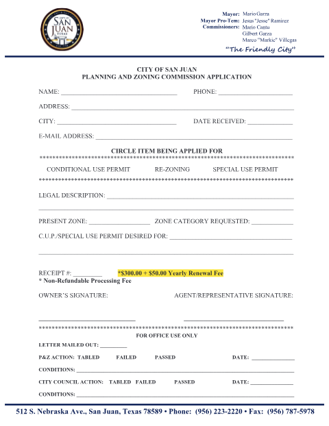 First page of the Conditional Use Permit / Rezoning / Special Use Permit Application