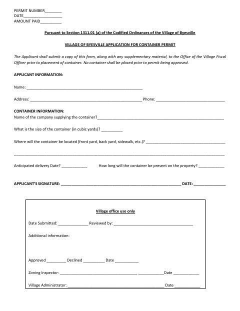 First page of the Application for Container Permit