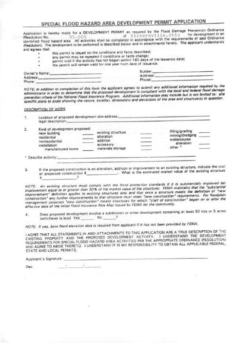 First page of the Flood Hazard Area Permit Application
