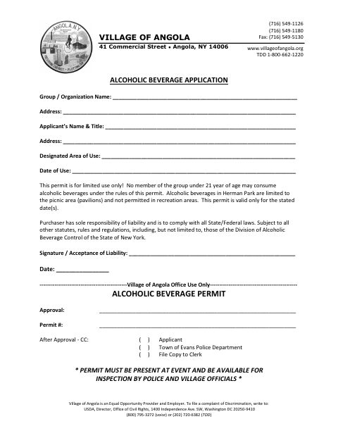 First page of the Alcoholic Beverage Application