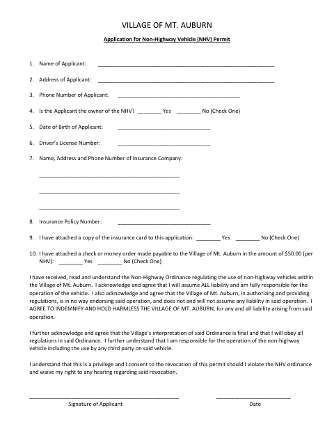 First page of the Non-Highway Vehicle Permit Application