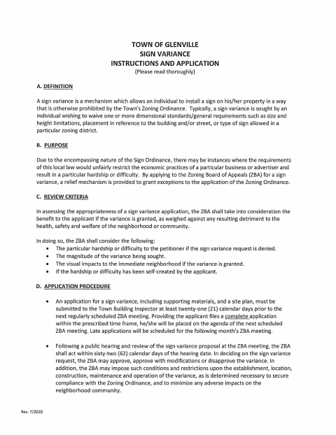 First page of the Sign Variance Application