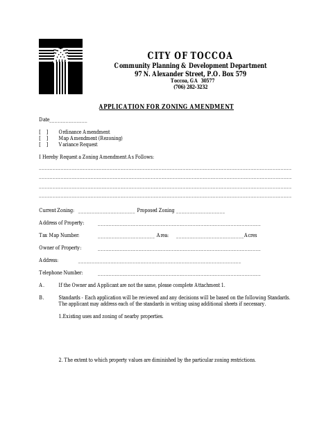 First page of the Application for Zoning Amendment