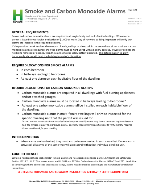 First page of the Smoke And CO Alarm Certification