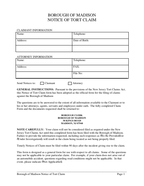 First page of the Notice of Tort Claim