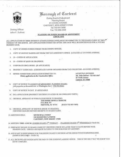 First page of the Zoning and Planning Application