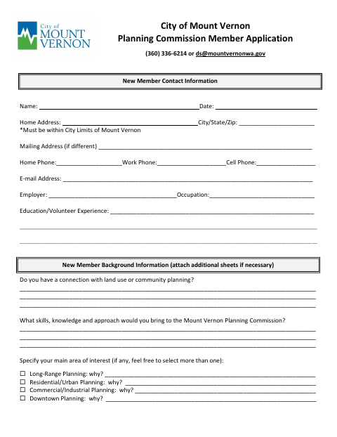 First page of the Planning Commission Application