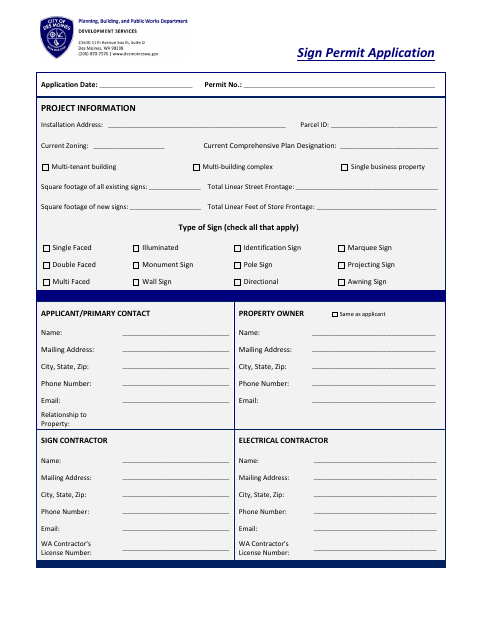 First page of the Sign Permit Application