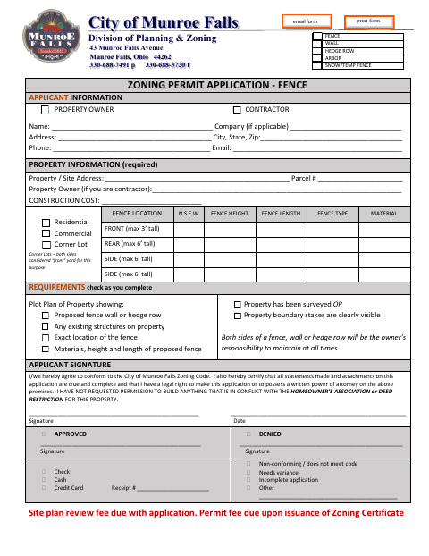 First page of the Zoning Permit Application – Fence