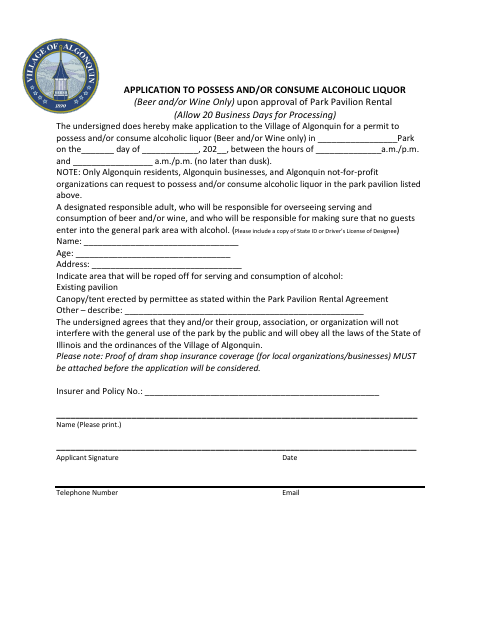 First page of the Park Liquor Application
