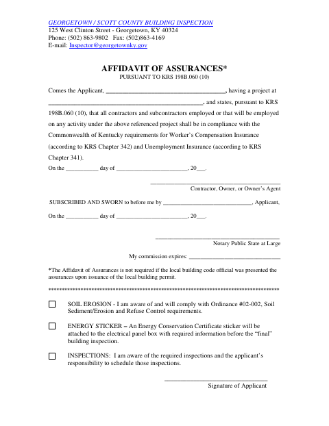 First page of the Affidavit of Assurances