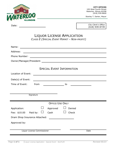 First page of the Liquor License Application – Special Event – Nonprofit