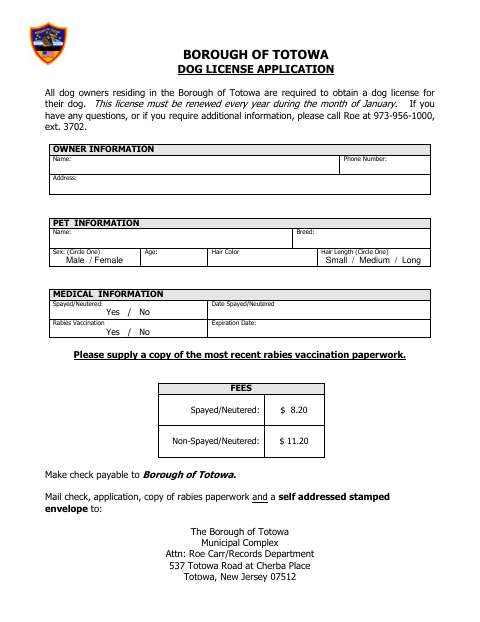 First page of the Dog License Application