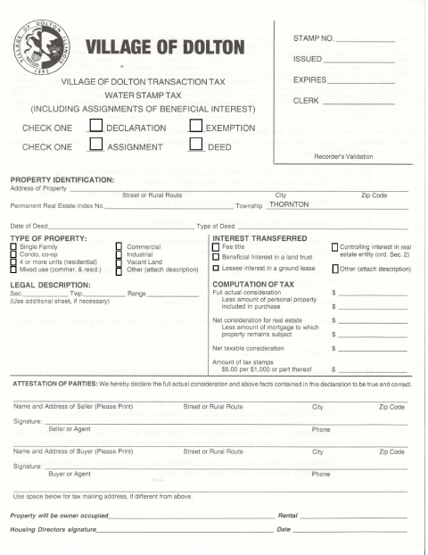 First page of the VOD Transaction Tax Declaration Form