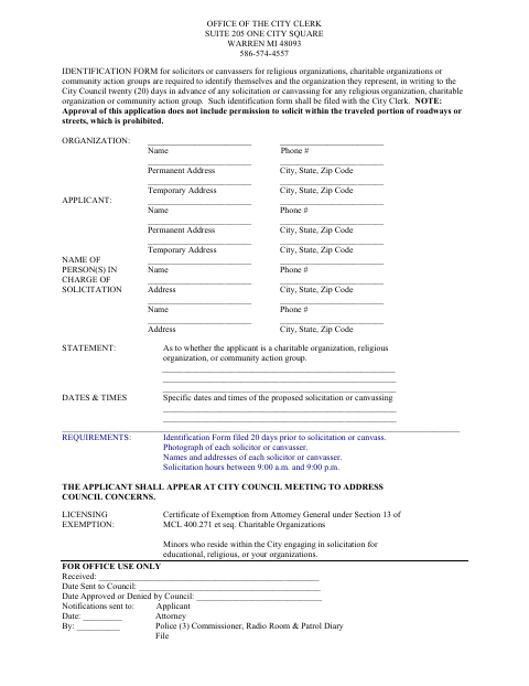 First page of the Charitable Solicitation License Application